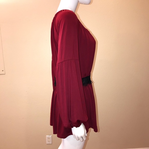 Kaktus Burgundy Jersey Top Womens Size Small Black Lace Trim Swing Tee - Picture 8 of 14